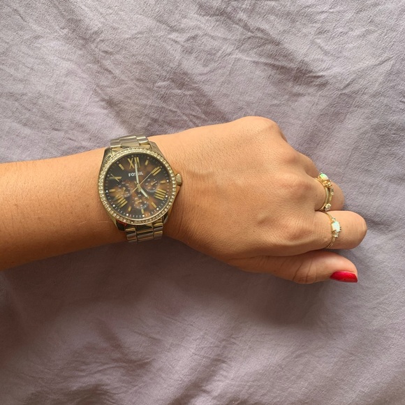 Gold and tortoise shell fossil watch - Picture 3 of 3